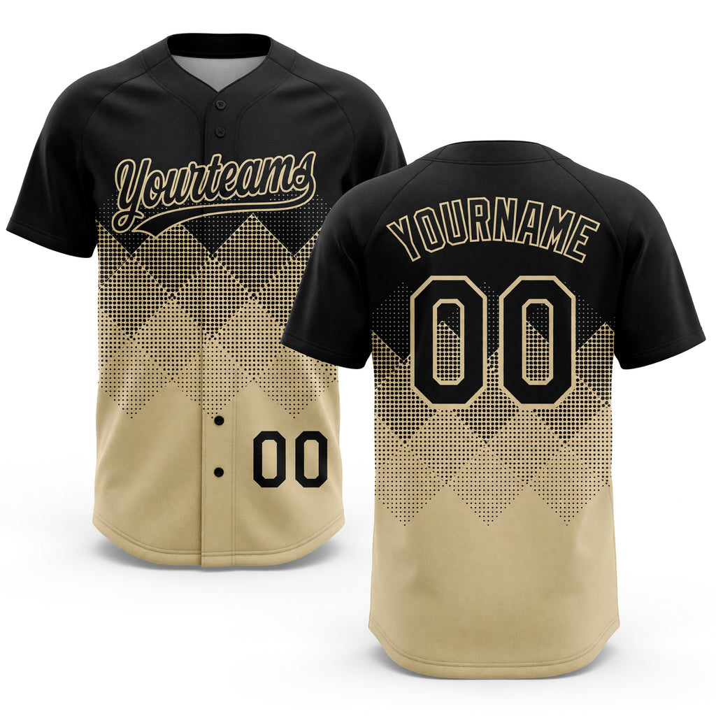 Custom Black Cream 3D Pattern Gradient Square Shapes Two-Button Unisex Softball Jersey