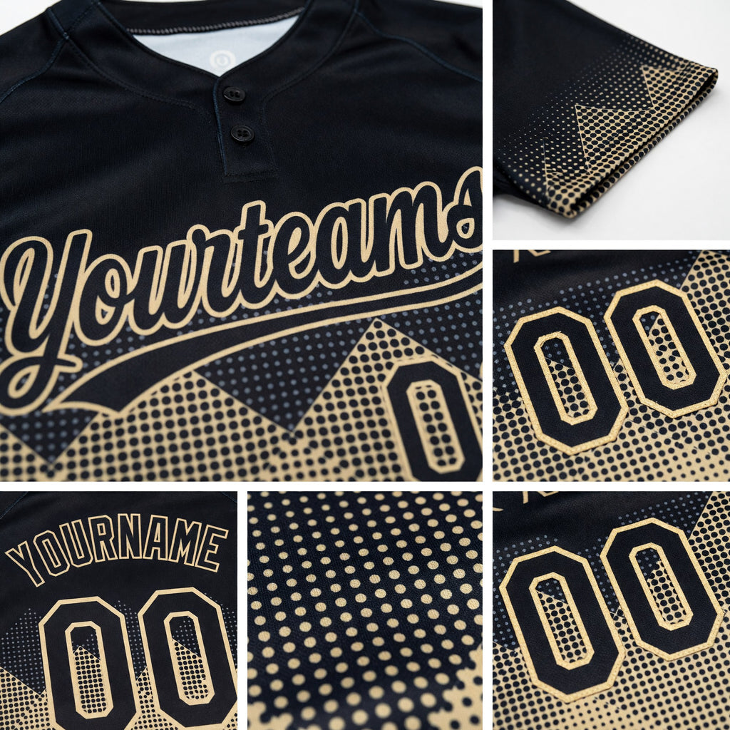 Custom Black Cream 3D Pattern Gradient Square Shapes Two-Button Unisex Softball Jersey detail