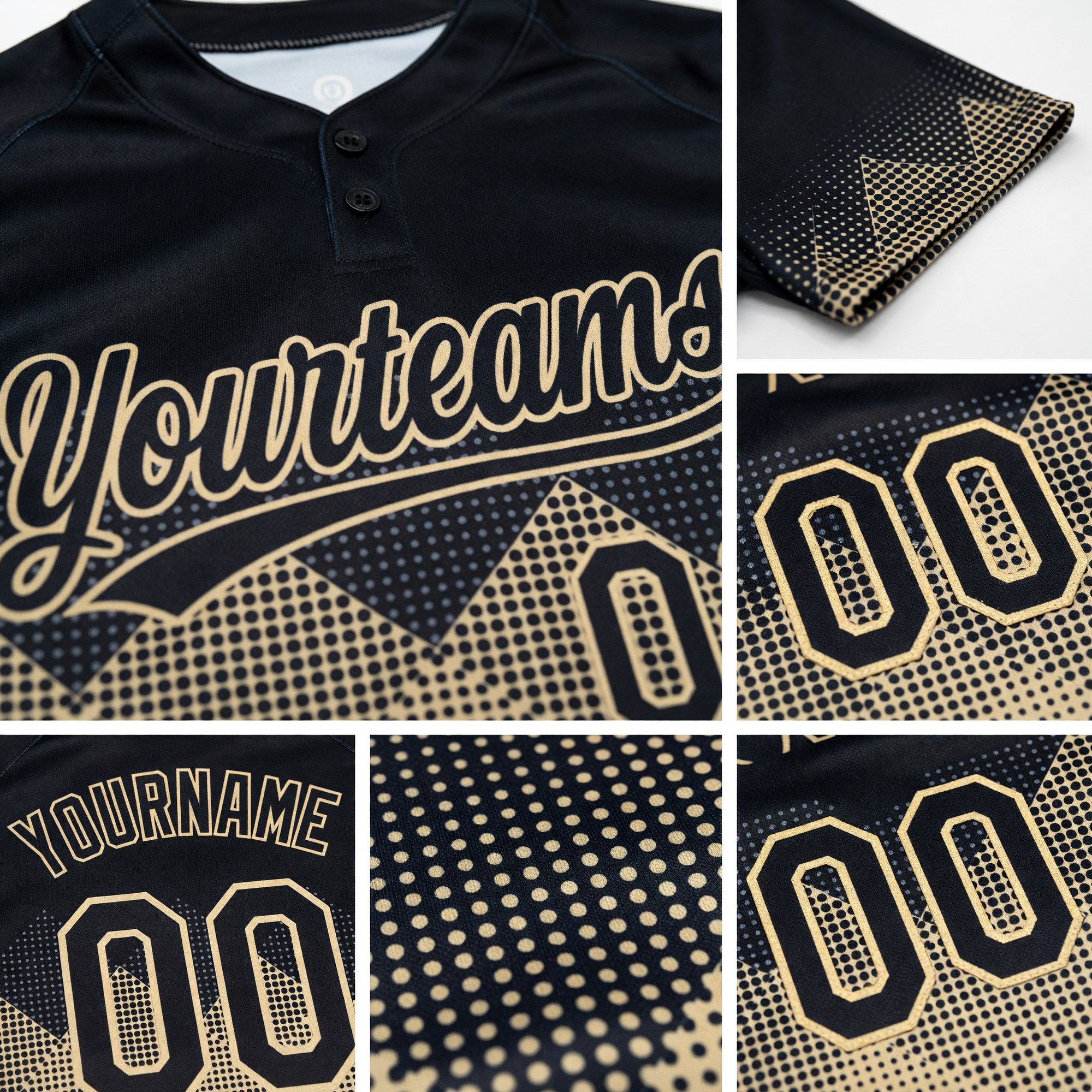 Custom Black Cream 3D Pattern Gradient Square Shapes Two-Button Unisex Softball Jersey detail
