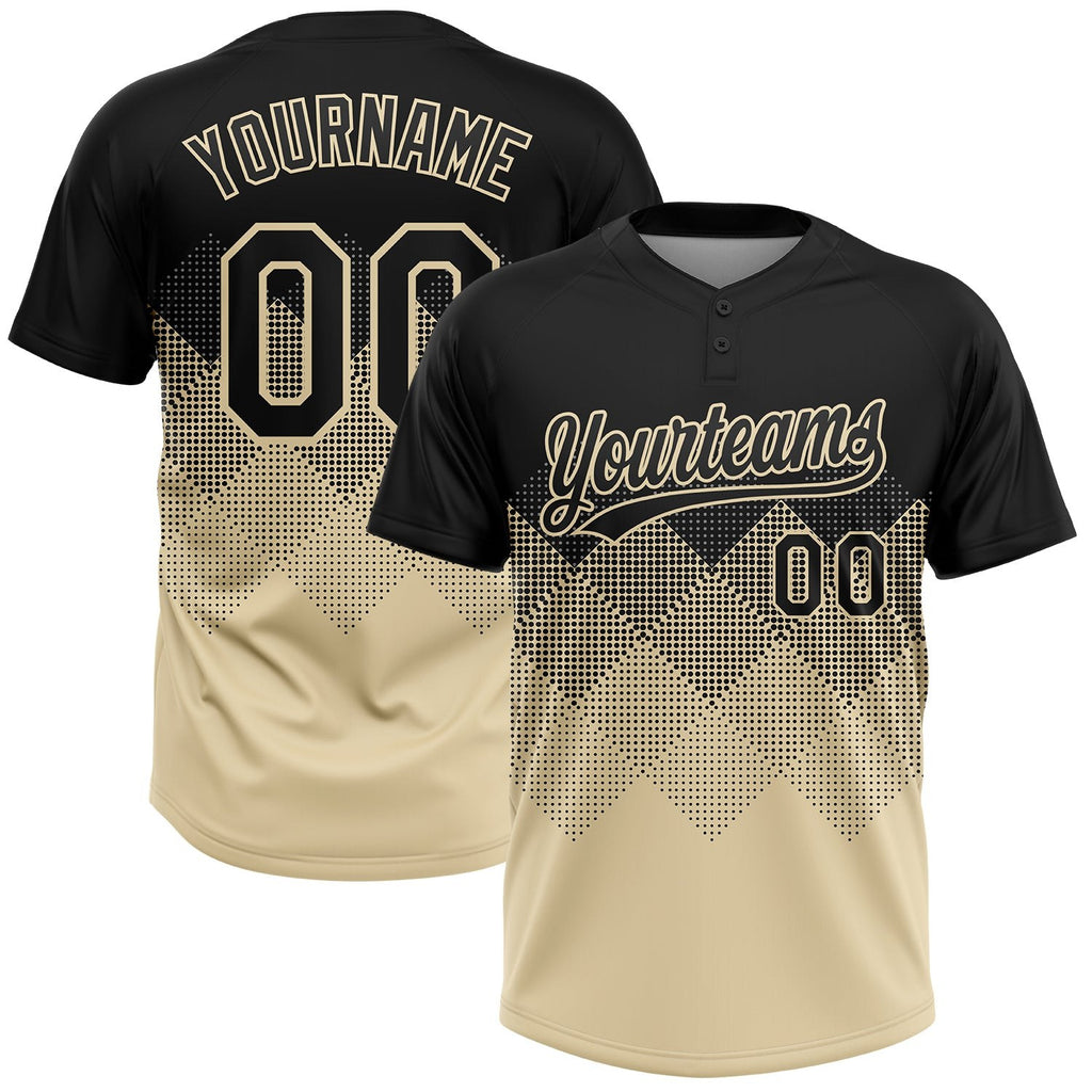 Custom Black Cream 3D Pattern Gradient Square Shapes Two-Button Unisex Softball Jersey photo 1