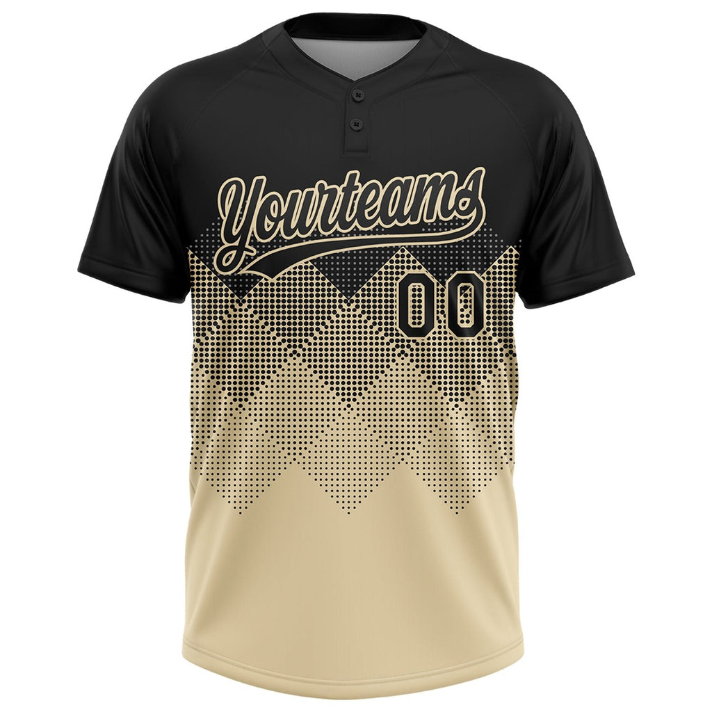Custom Black Cream 3D Pattern Gradient Square Shapes Two-Button Unisex Softball Jersey photo 2