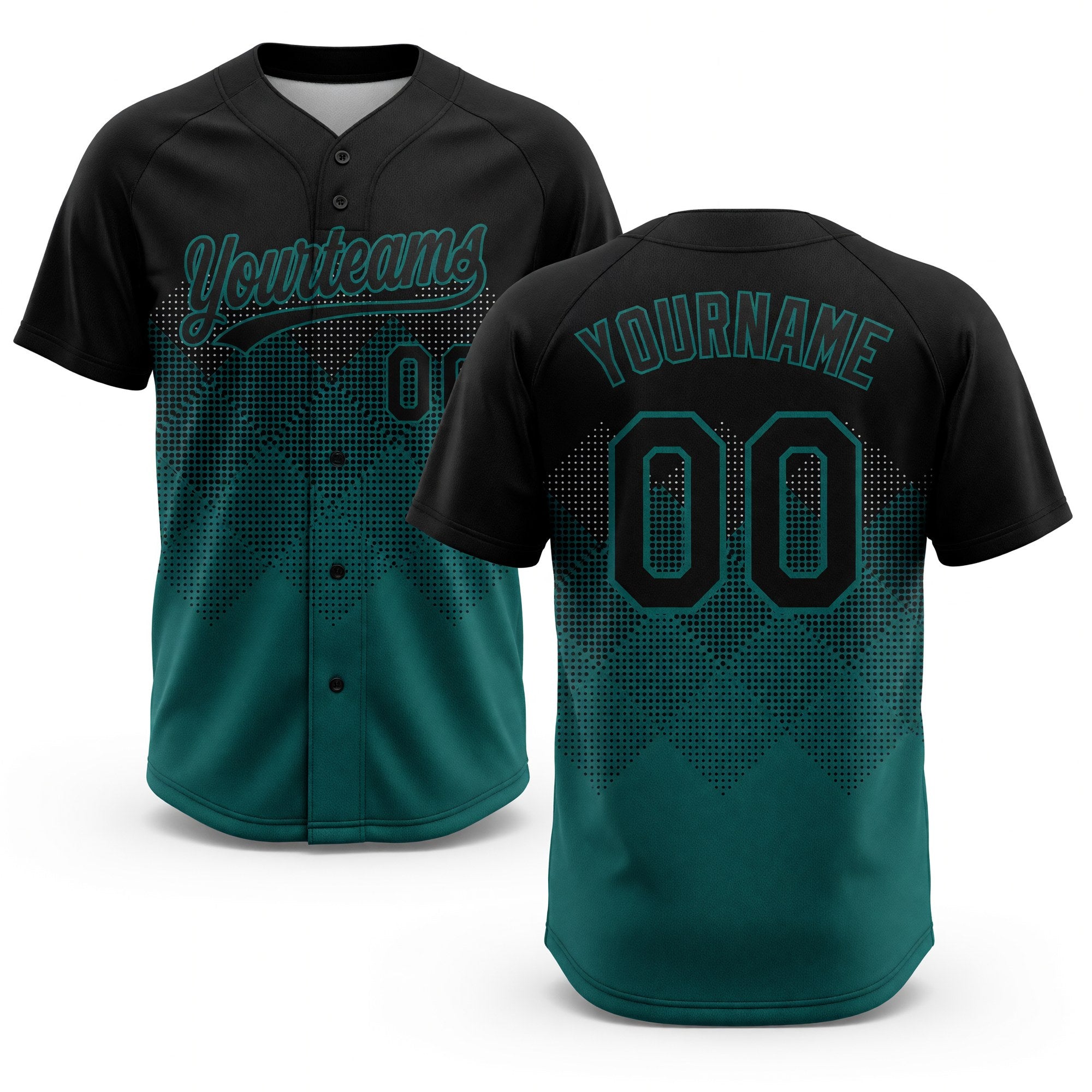 Custom Black Teal 3D Pattern Gradient Square Shapes Two-Button Unisex Softball Jersey