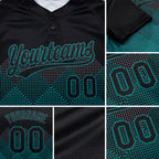 Custom Black Teal 3D Pattern Gradient Square Shapes Two-Button Unisex Softball Jersey detail