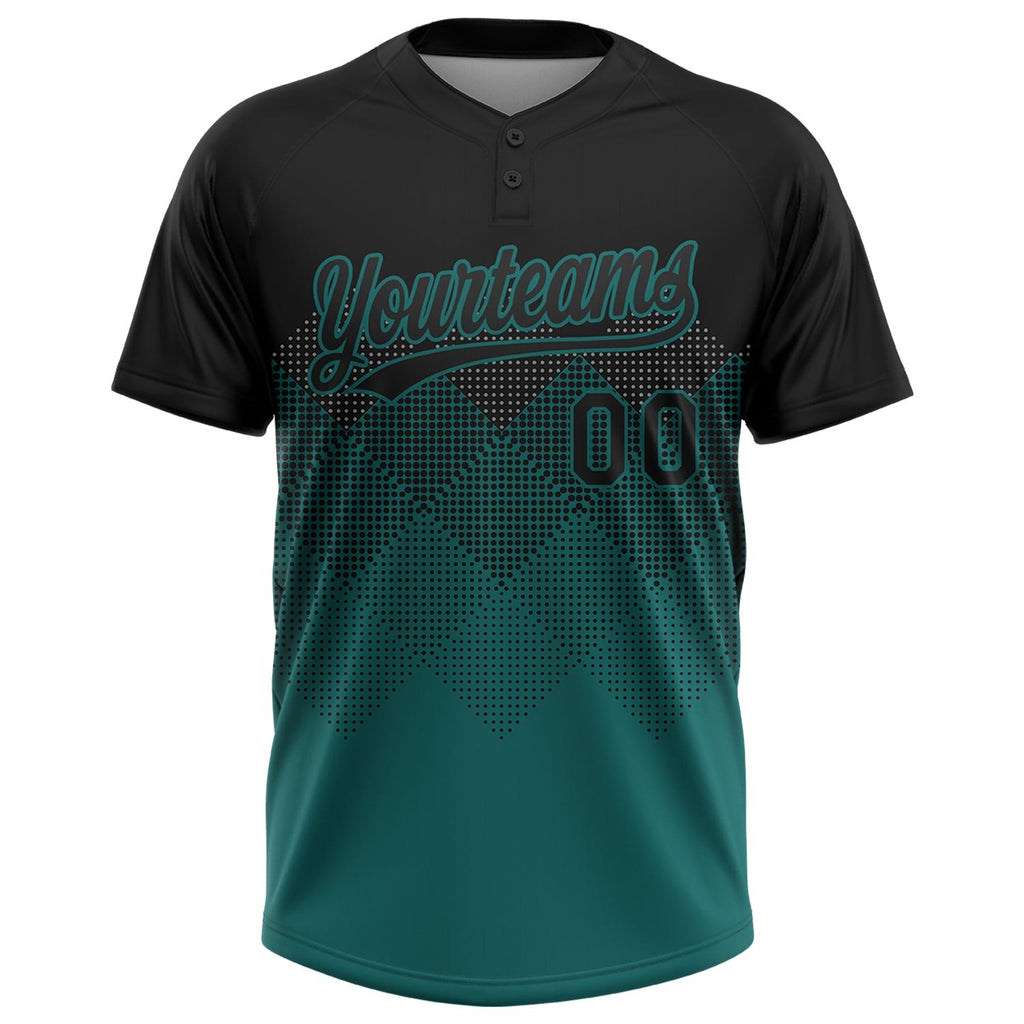 Custom Black Teal 3D Pattern Gradient Square Shapes Two-Button Unisex Softball Jersey photo 2