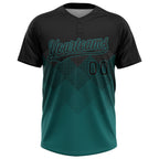 Custom Black Teal 3D Pattern Gradient Square Shapes Two-Button Unisex Softball Jersey photo 2