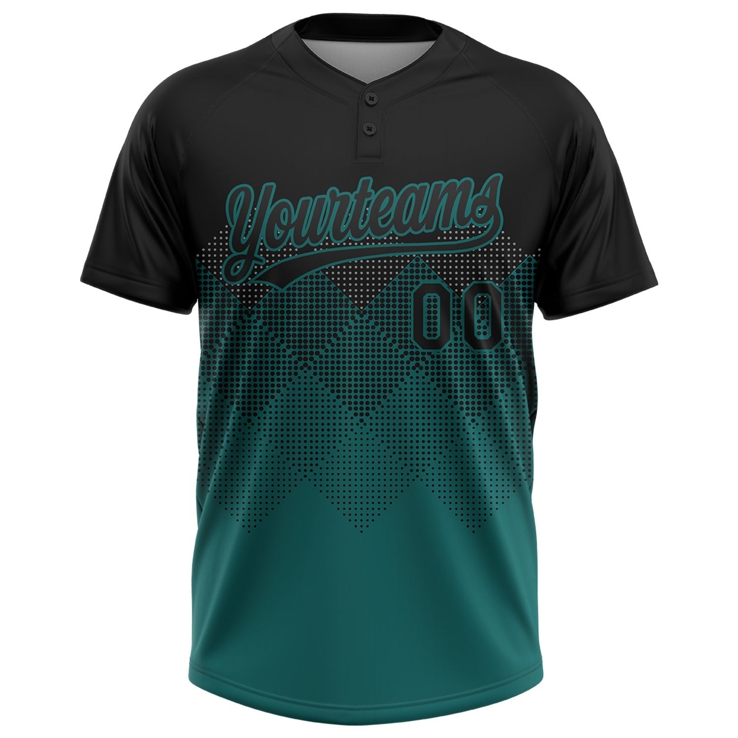 Custom Black Teal 3D Pattern Gradient Square Shapes Two-Button Unisex Softball Jersey photo 2