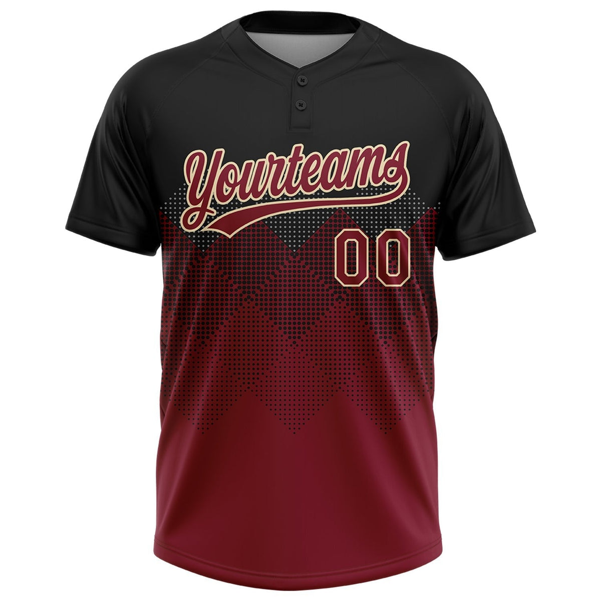 Custom Black Crimson-City Cream 3D Pattern Gradient Square Shapes Two-Button Unisex Softball Jersey photo 2