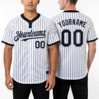 Custom White Black Pinstripe Gray Two-Button Unisex Softball Jersey worn front and back