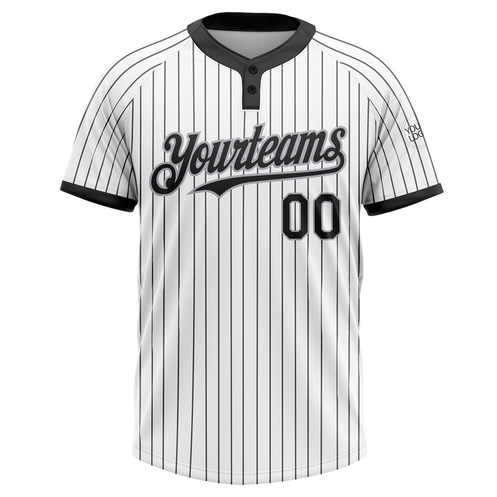 Custom White Black Pinstripe Gray Two-Button Unisex Softball Jersey photo 2