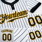 Custom White Black Pinstripe Gold Two-Button Unisex Softball Jersey detail