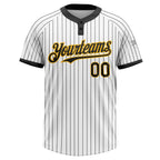 Custom White Black Pinstripe Gold Two-Button Unisex Softball Jersey photo 1