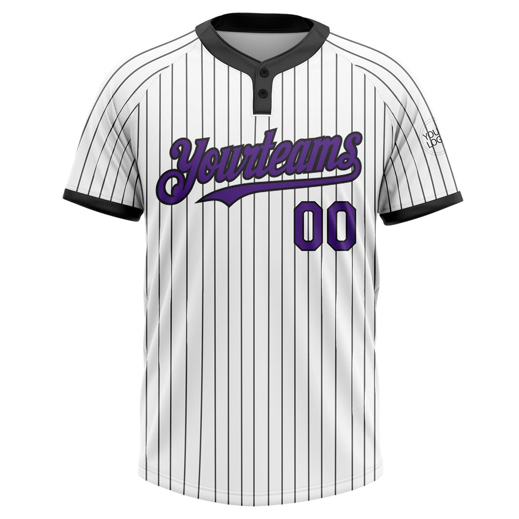 Custom White Black Pinstripe Purple Two-Button Unisex Softball Jersey photo 2