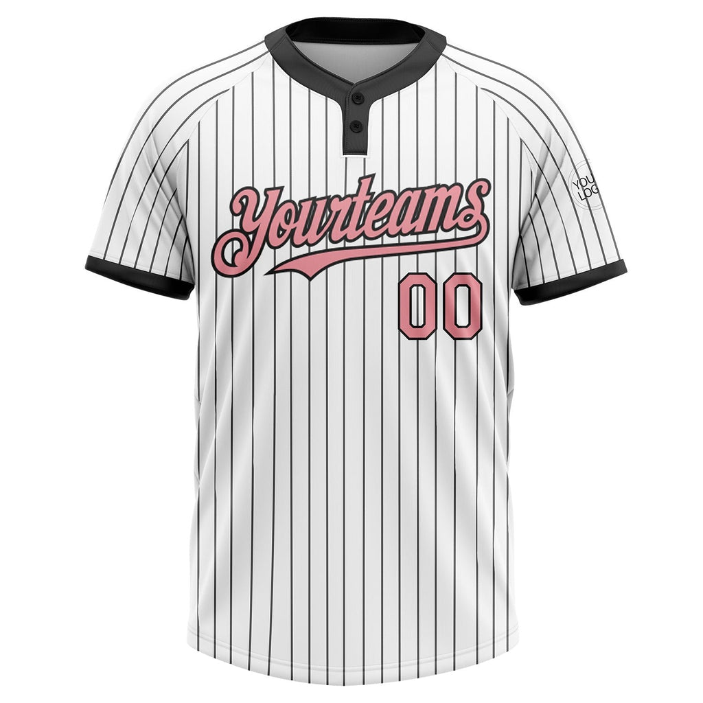 Custom White Black Pinstripe Medium Pink Two-Button Unisex Softball Jersey photo 2