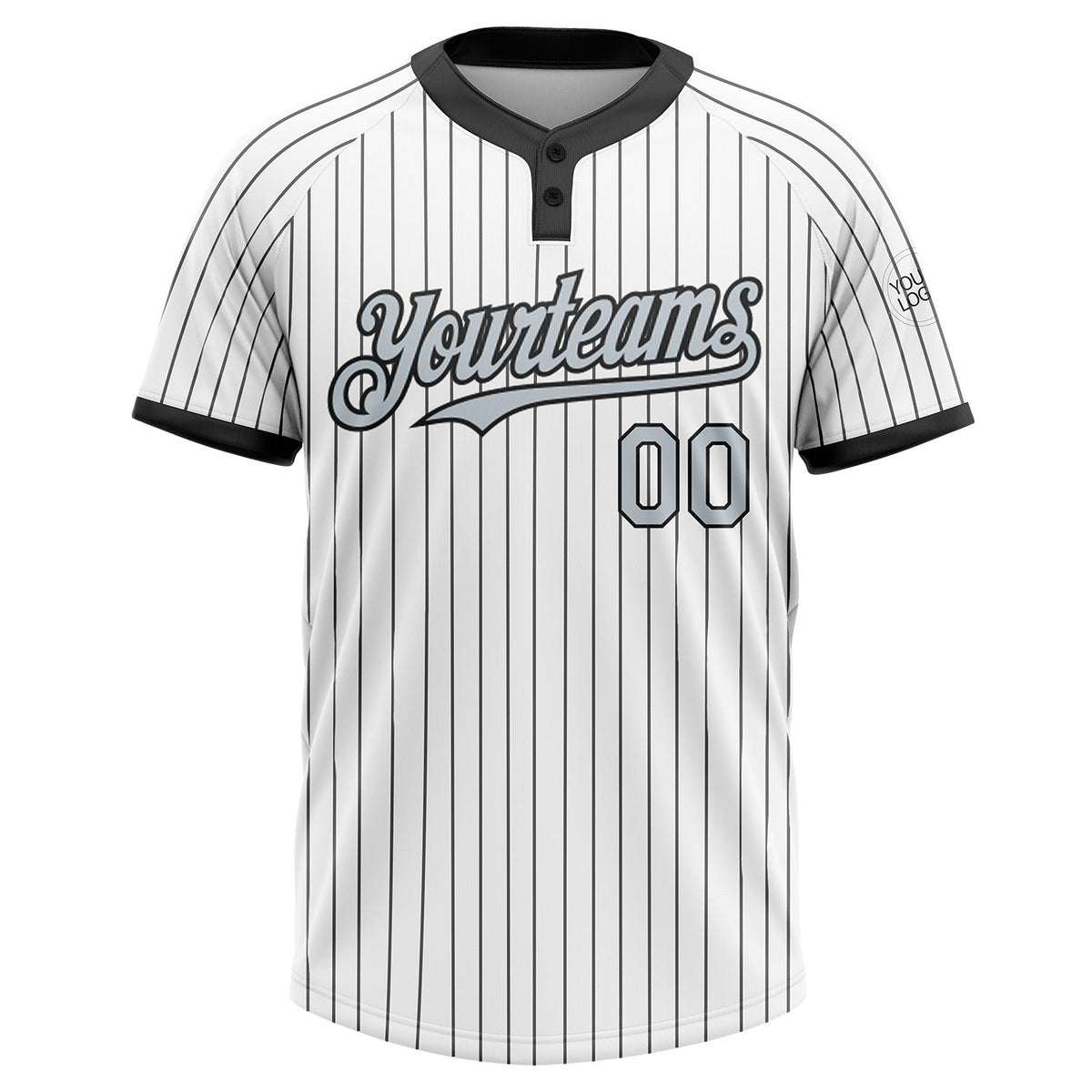 Custom White Black Pinstripe Silver-Black Two-Button Unisex Softball Jersey photo 2