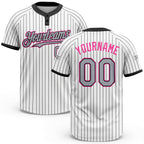 Custom White Black Pinstripe Gray-Pink Two-Button Unisex Softball Jersey