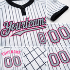 Custom White Black Pinstripe Gray-Pink Two-Button Unisex Softball Jersey detail