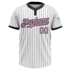 Custom White Black Pinstripe Gray-Pink Two-Button Unisex Softball Jersey photo 1
