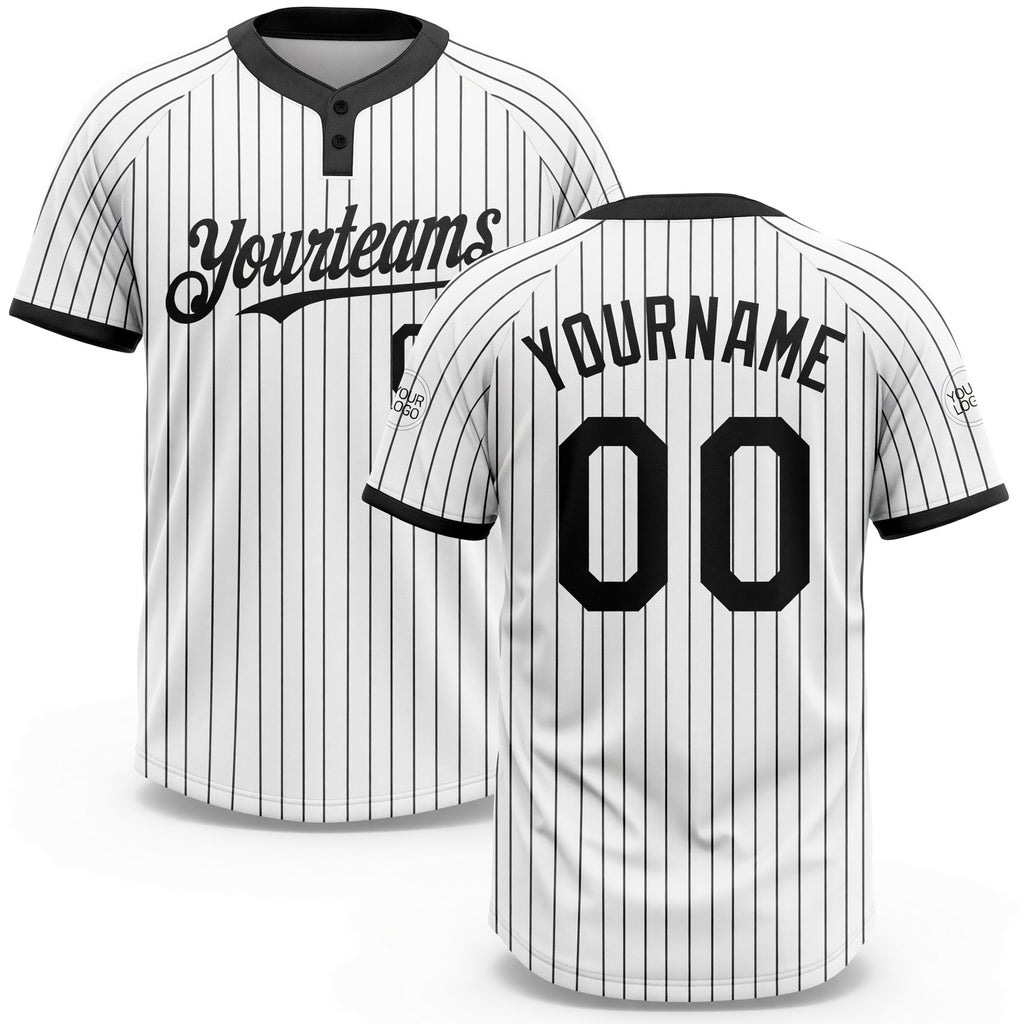 Custom White Black Pinstripe Black Two-Button Unisex Softball Jersey