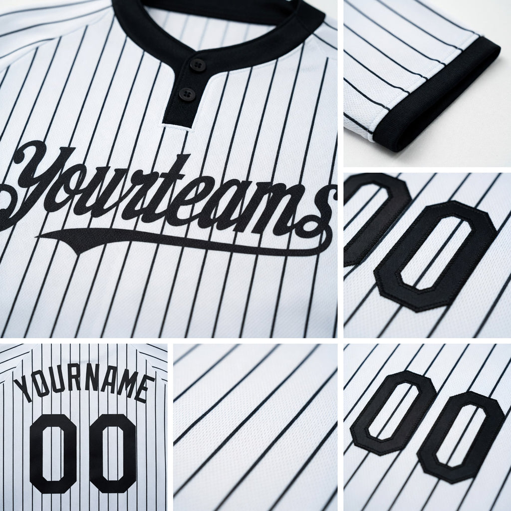 Custom White Black Pinstripe Black Two-Button Unisex Softball Jersey detail