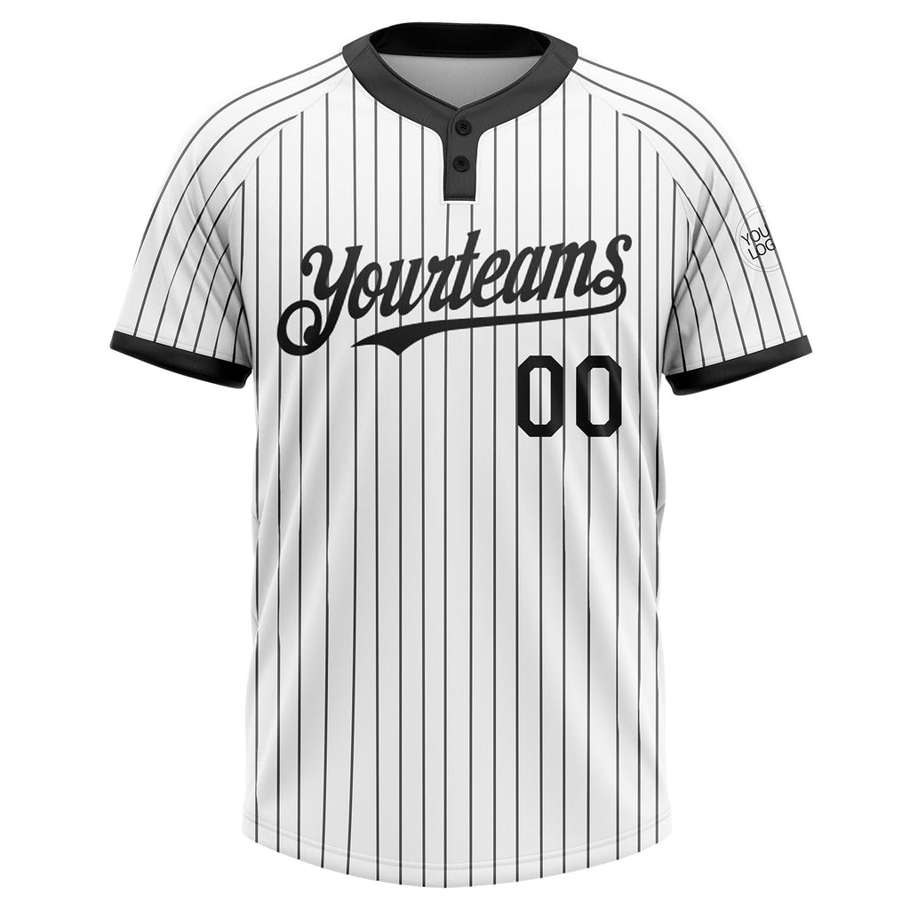 Custom White Black Pinstripe Black Two-Button Unisex Softball Jersey photo 1