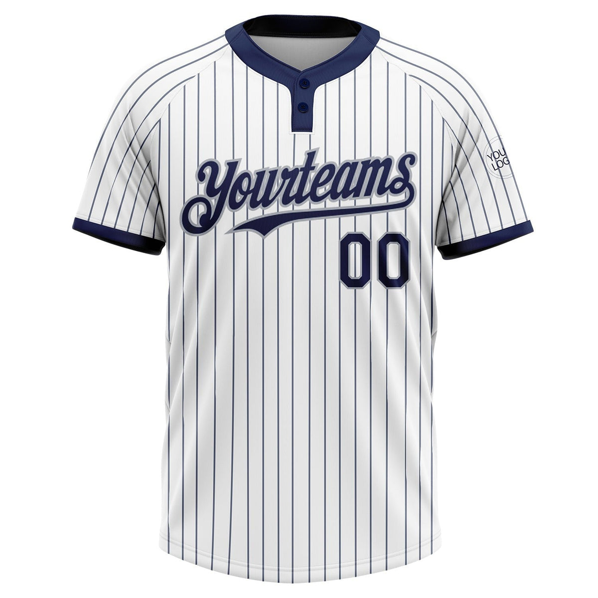 Custom White Navy Pinstripe Gray Two-Button Unisex Softball Jersey photo 2