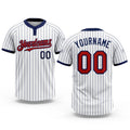 Custom White Navy Pinstripe Red Two-Button Unisex Softball Jersey
