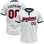 build navy white pinstripe softball red jersey two button softball0782
