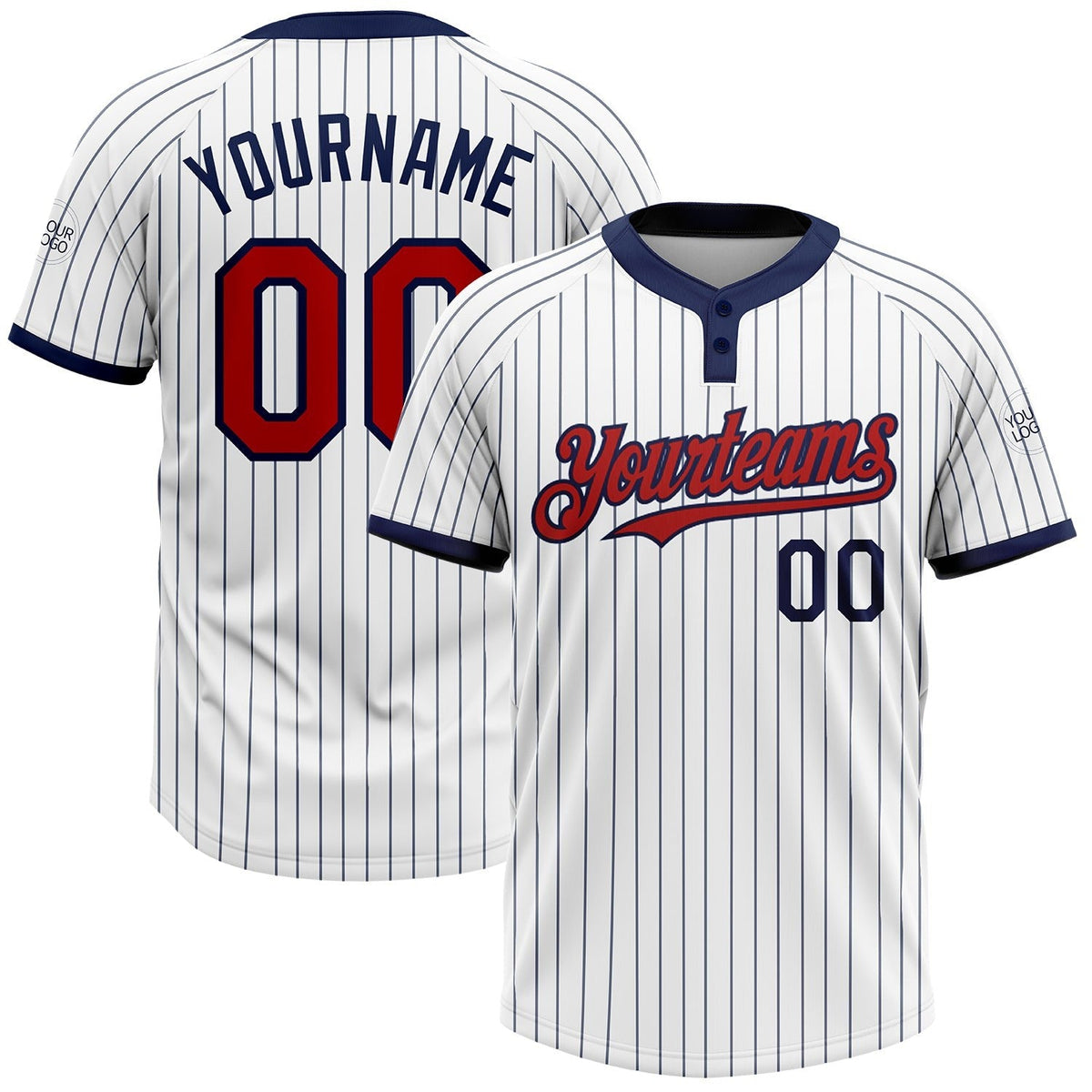 build navy white pinstripe softball red jersey two button softball0782