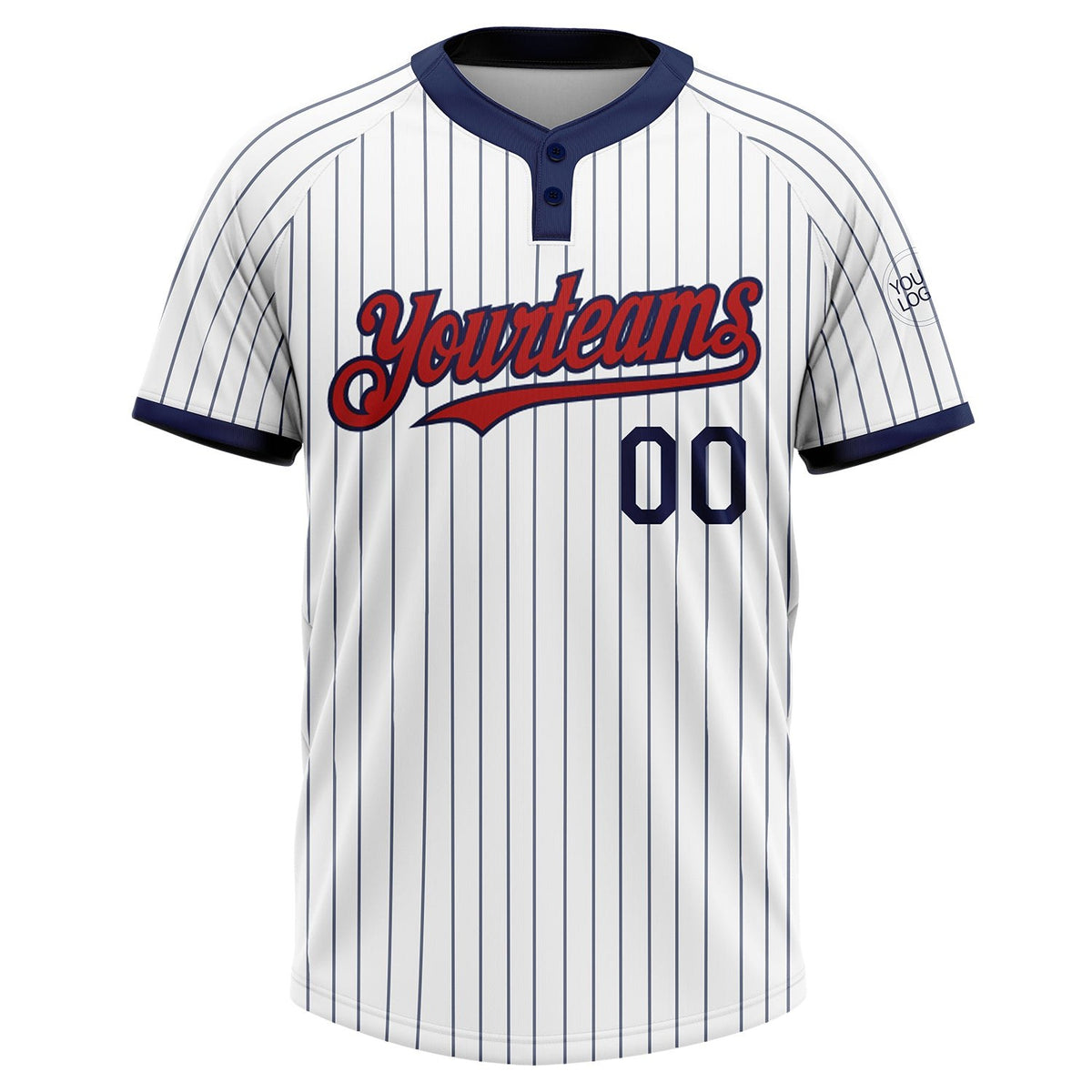 Custom White Navy Pinstripe Red Two-Button Unisex Softball Jersey photo 1