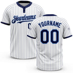 Custom White Navy Pinstripe Light Blue Two-Button Unisex Softball Jersey