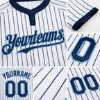 Custom White Navy Pinstripe Light Blue Two-Button Unisex Softball Jersey detail