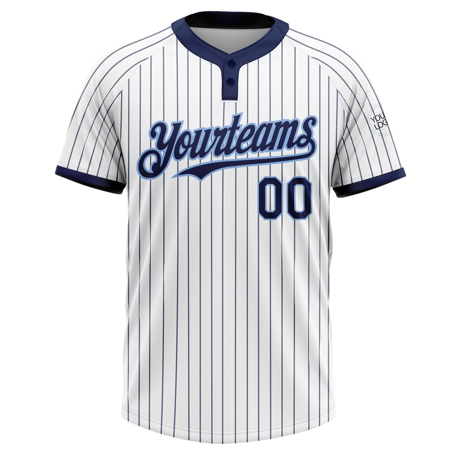 Custom White Navy Pinstripe Light Blue Two-Button Unisex Softball Jersey photo 2