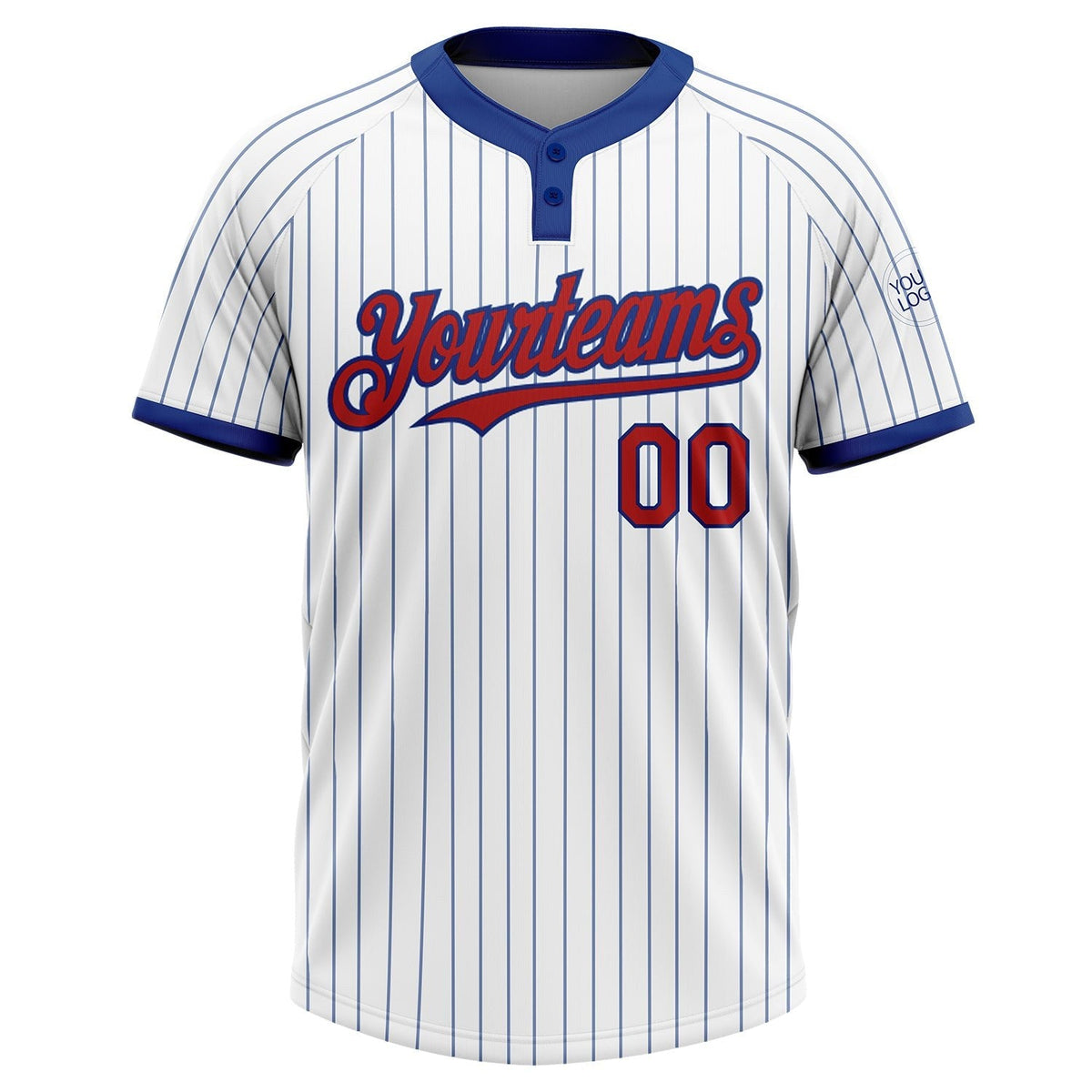 Custom White Royal Pinstripe Red Two-Button Unisex Softball Jersey photo 2