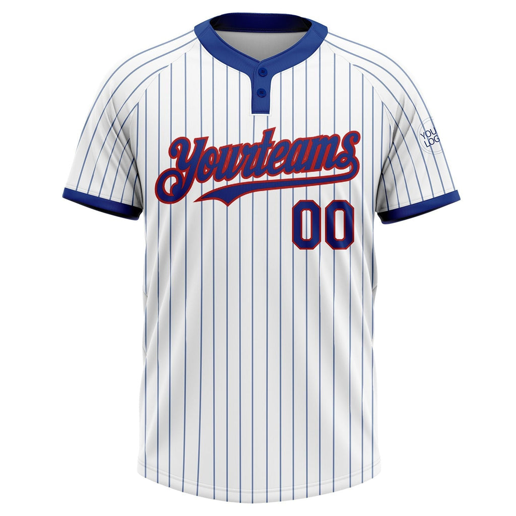 Custom White Royal Pinstripe Red Two-Button Unisex Softball Jersey photo 2