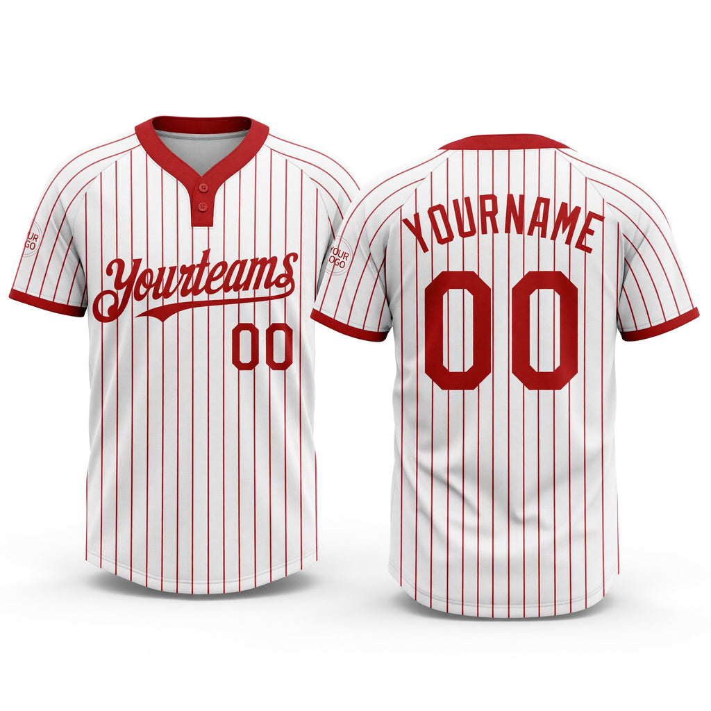 Custom White Red Pinstripe Red Two-Button Unisex Softball Jersey