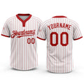 Custom White Red Pinstripe Red Two-Button Unisex Softball Jersey