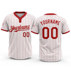 Custom White Red Pinstripe Red Two-Button Unisex Softball Jersey