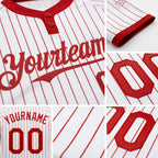 Custom White Red Pinstripe Red Two-Button Unisex Softball Jersey detail