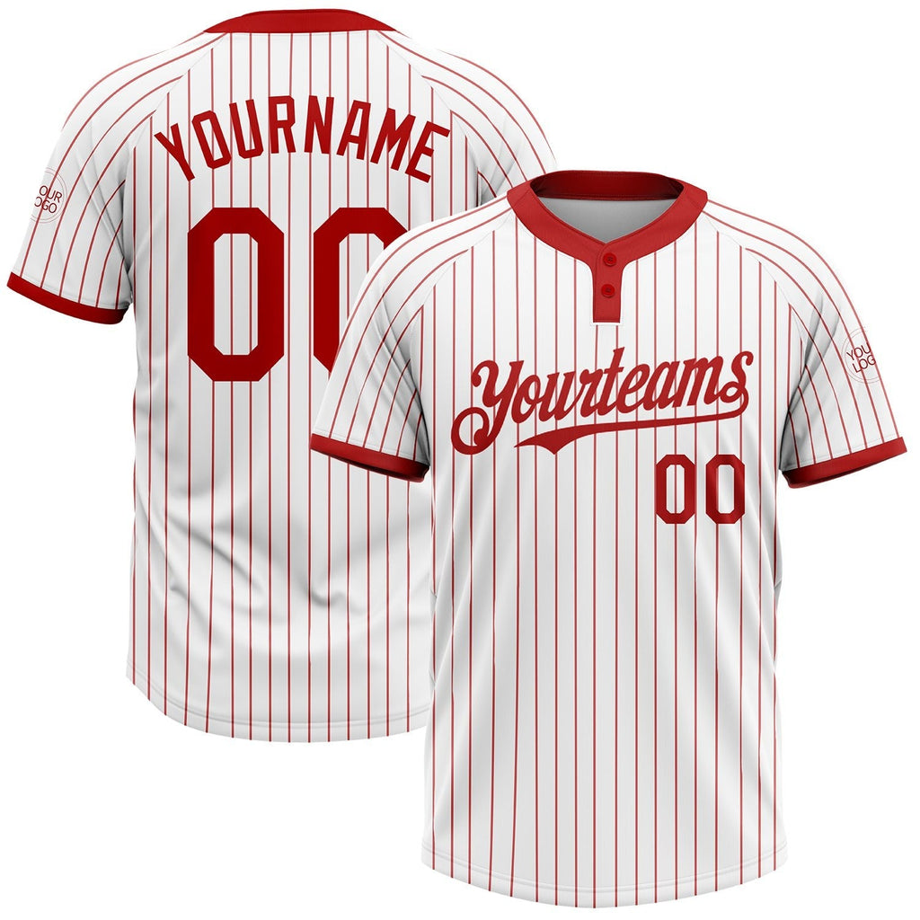 build white pinstripe softball red jersey two button softball0802