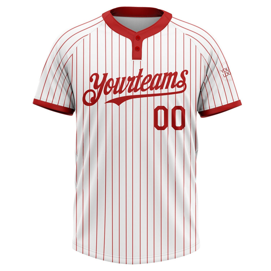 Custom White Red Pinstripe Red Two-Button Unisex Softball Jersey photo 1
