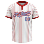 Custom White Red Pinstripe Light Blue Two-Button Unisex Softball Jersey photo 2