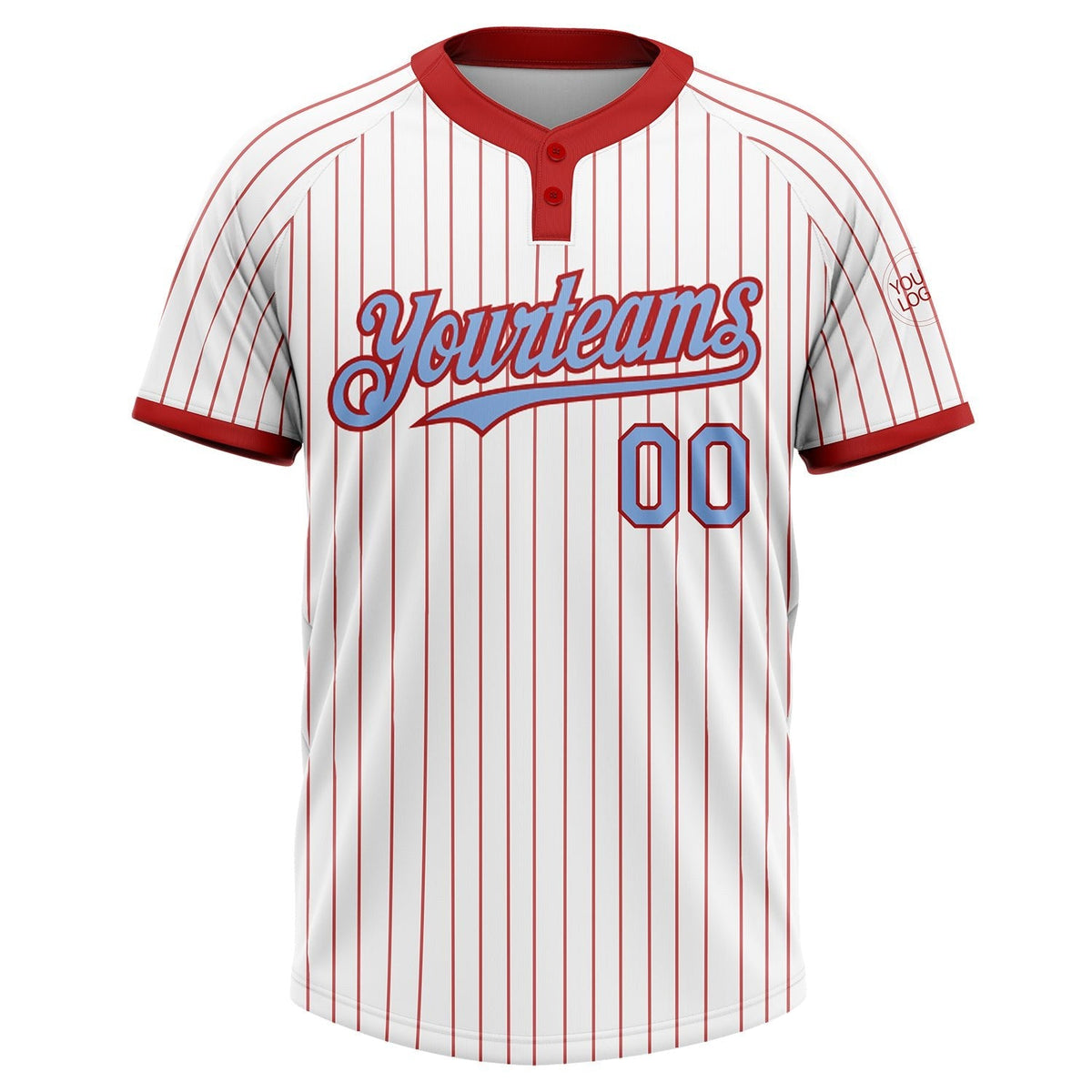 Custom White Red Pinstripe Light Blue Two-Button Unisex Softball Jersey photo 2