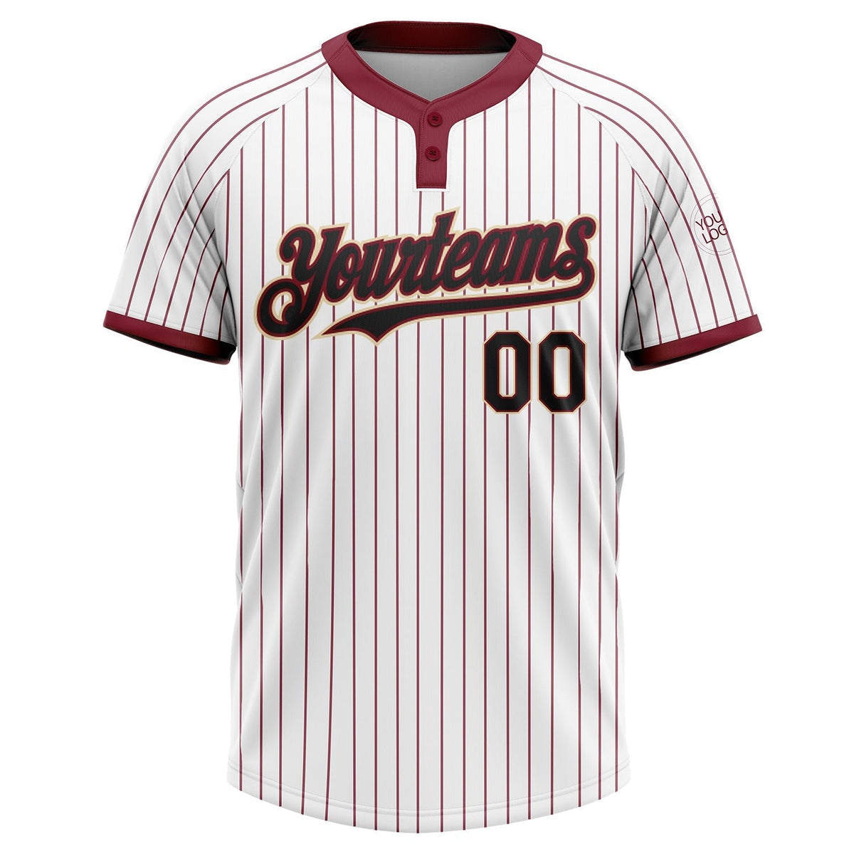 Custom White Crimosn Pinstripe Black-Cream Two-Button Unisex Softball Jersey photo 2
