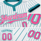 Custom White Teal Pinstripe Pink Two-Button Unisex Softball Jersey detail