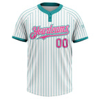Custom White Teal Pinstripe Pink Two-Button Unisex Softball Jersey photo 1