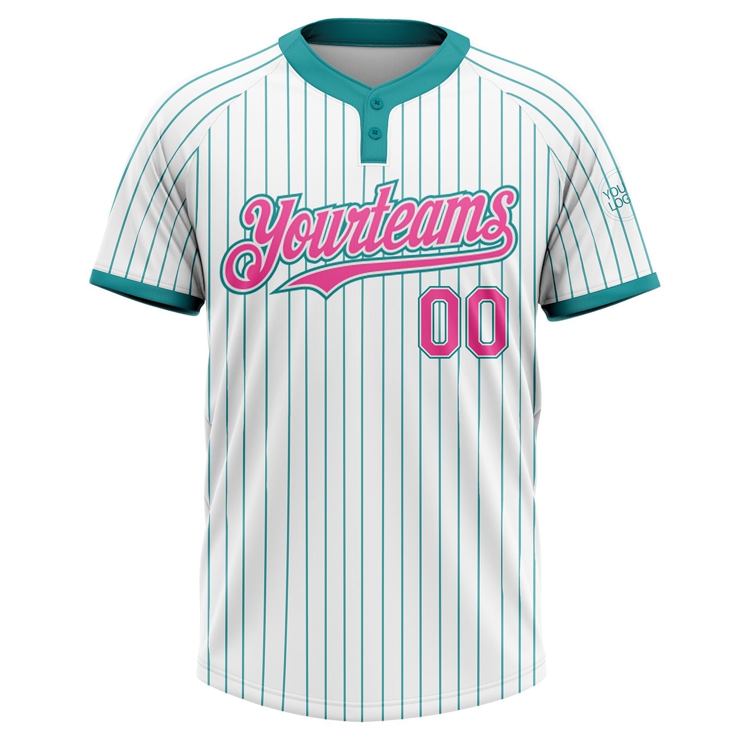 Custom White Teal Pinstripe Pink Two-Button Unisex Softball Jersey photo 1