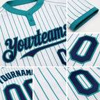 Custom White Teal Pinstripe Navy Two-Button Unisex Softball Jersey detail