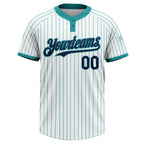 Custom White Teal Pinstripe Navy Two-Button Unisex Softball Jersey photo 1