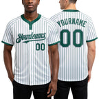 Custom White Kelly Green Pinstripe Gray Two-Button Unisex Softball Jersey worn front and back