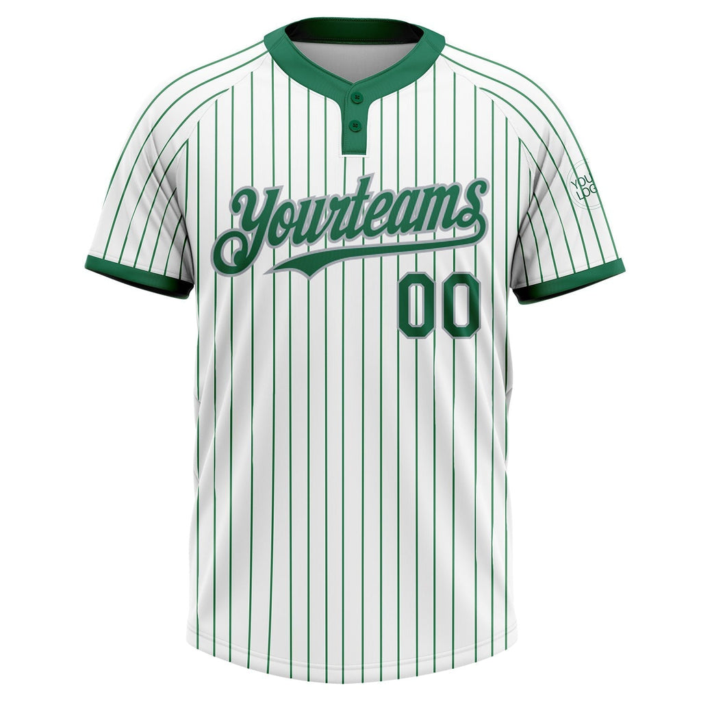 Custom White Kelly Green Pinstripe Gray Two-Button Unisex Softball Jersey photo 2